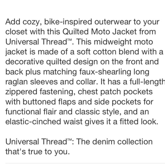 Universal Thread Quilted Moto Midweight Jacket NWT - Picture 6 of 12